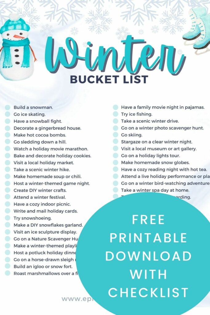 Winter Bucket List Free Printable