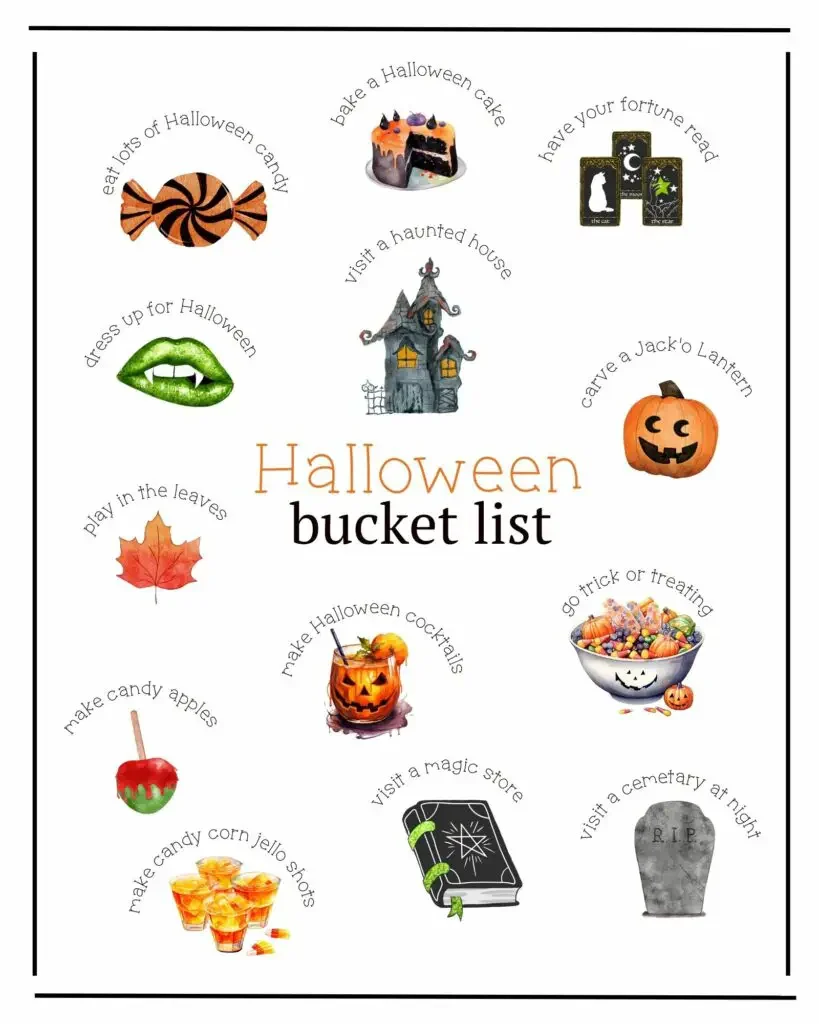 Halloween bucket list free printable