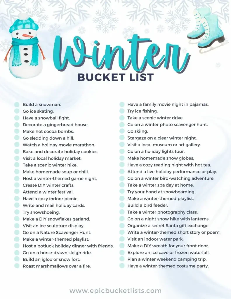 Free printable winter bucket list