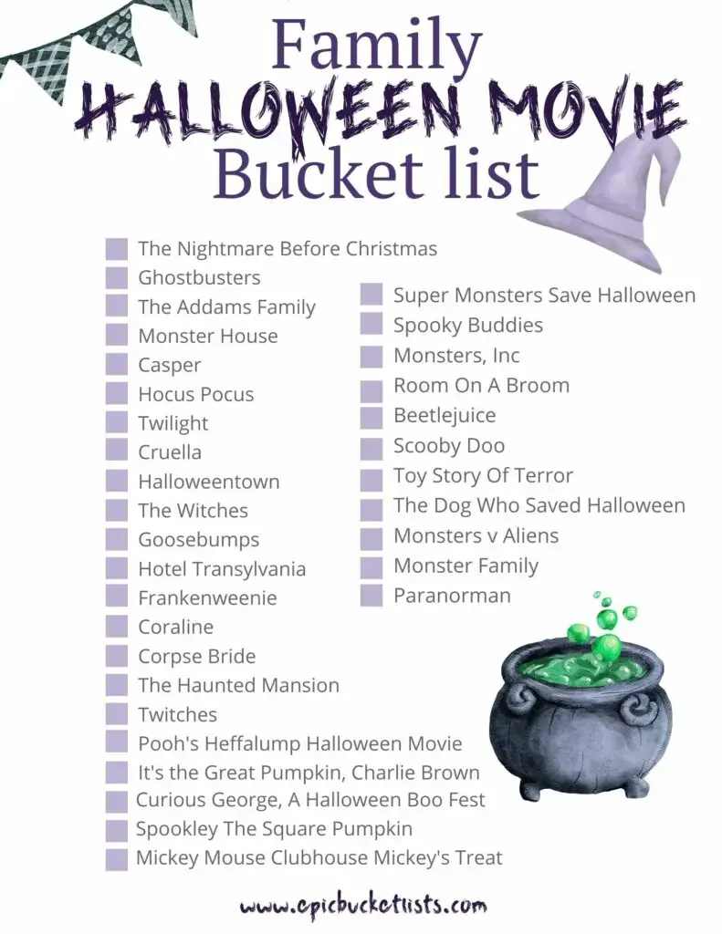 Free printable Halloween bucket list