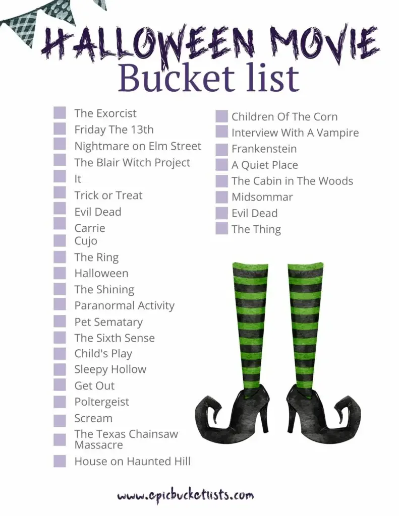 Free printable Halloween movie bucket list