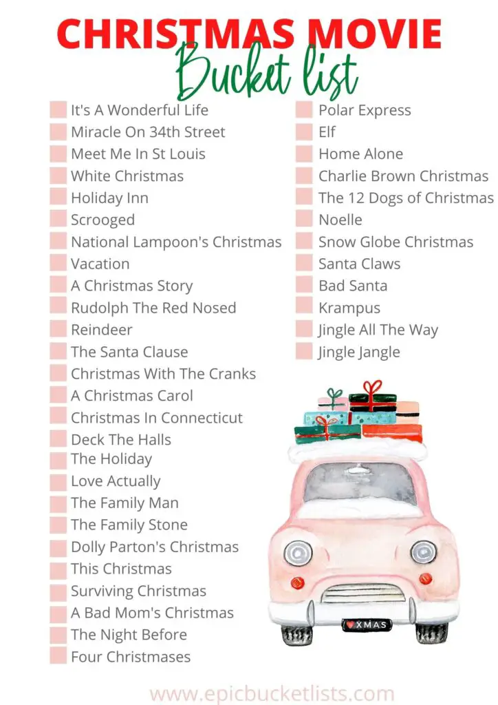 Christmas movie bucket list- free printable