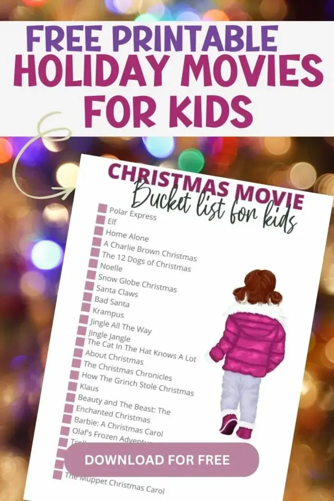 Free printable Christmas movie bucket list for kids