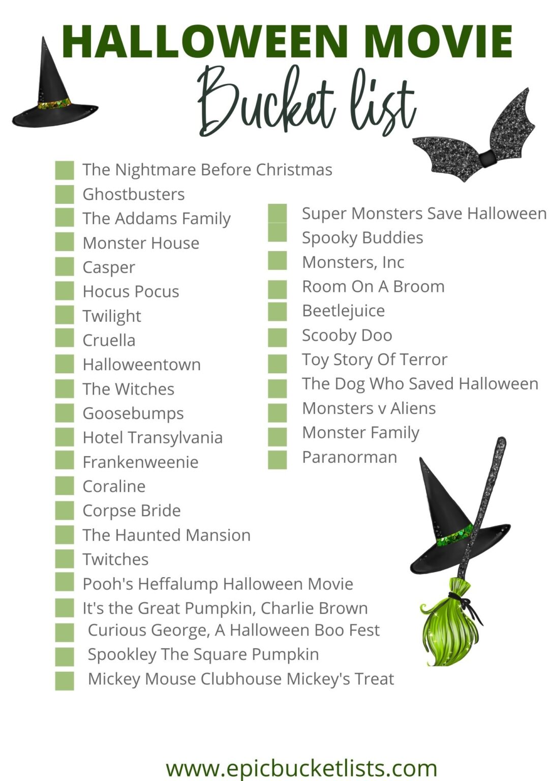 Halloween Movie Bucket List 60+ Movies (Free Printable)