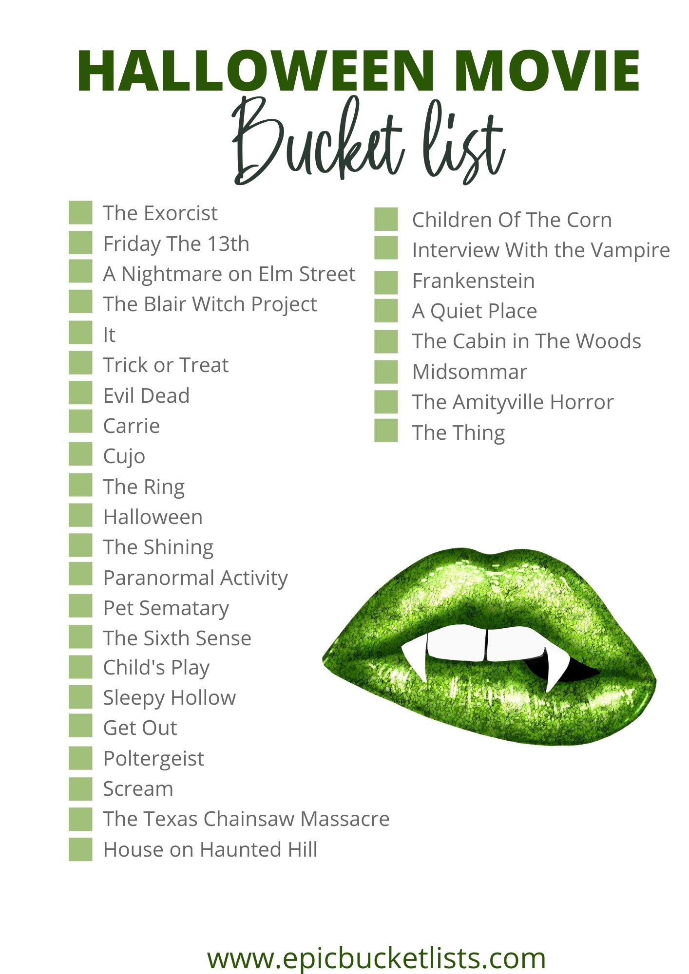 Halloween Movie Bucket List 60+ Movies (Free Printable)