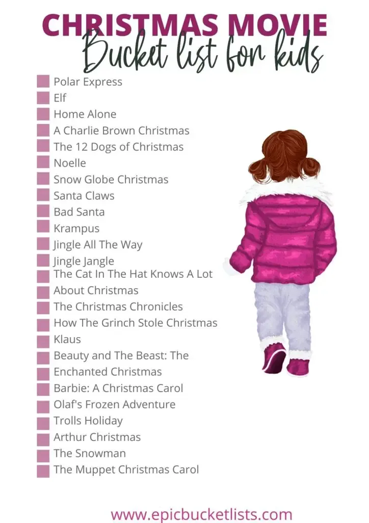 Family Christmas movie bucket list free printable