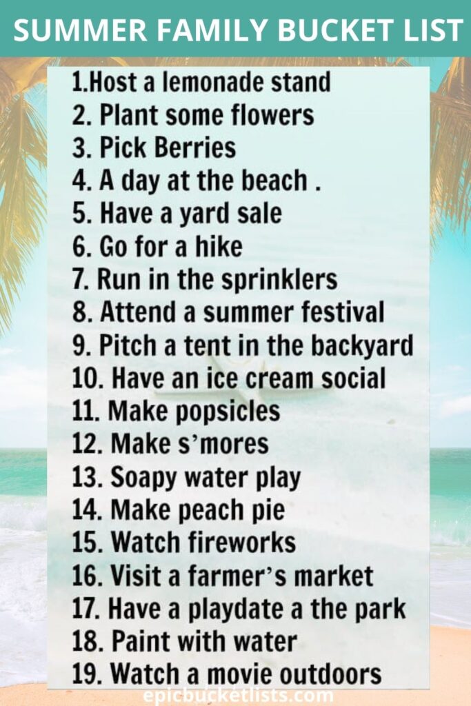 Summer family bucket list