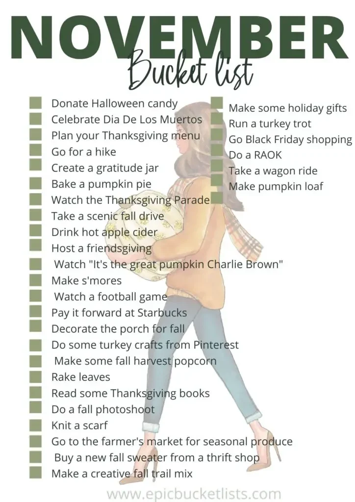 Free printable November bucket list