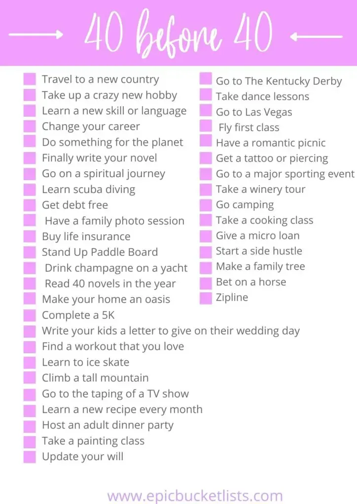 40 before 40 bucket list