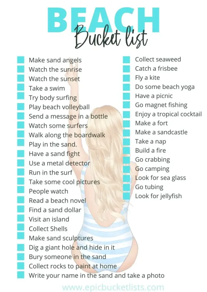 Free printable beach bucket list