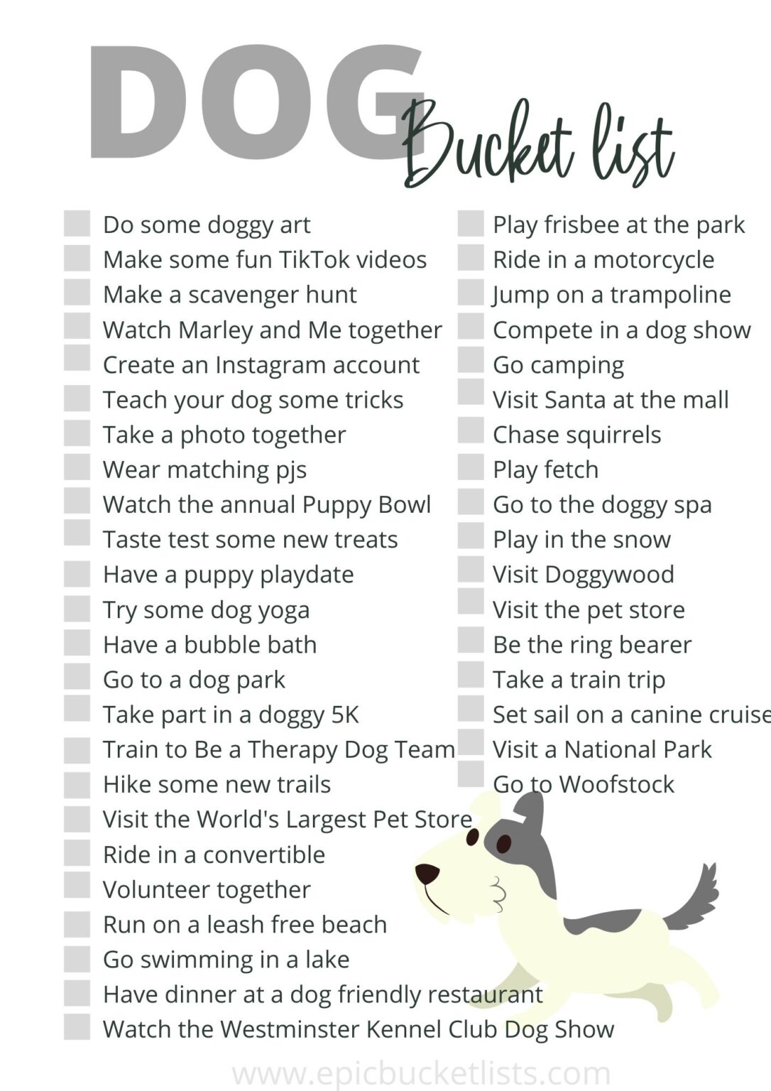 Dog Bucket List: 50 Fun Things To Do With Your Dog - Epic Bucket Lists
