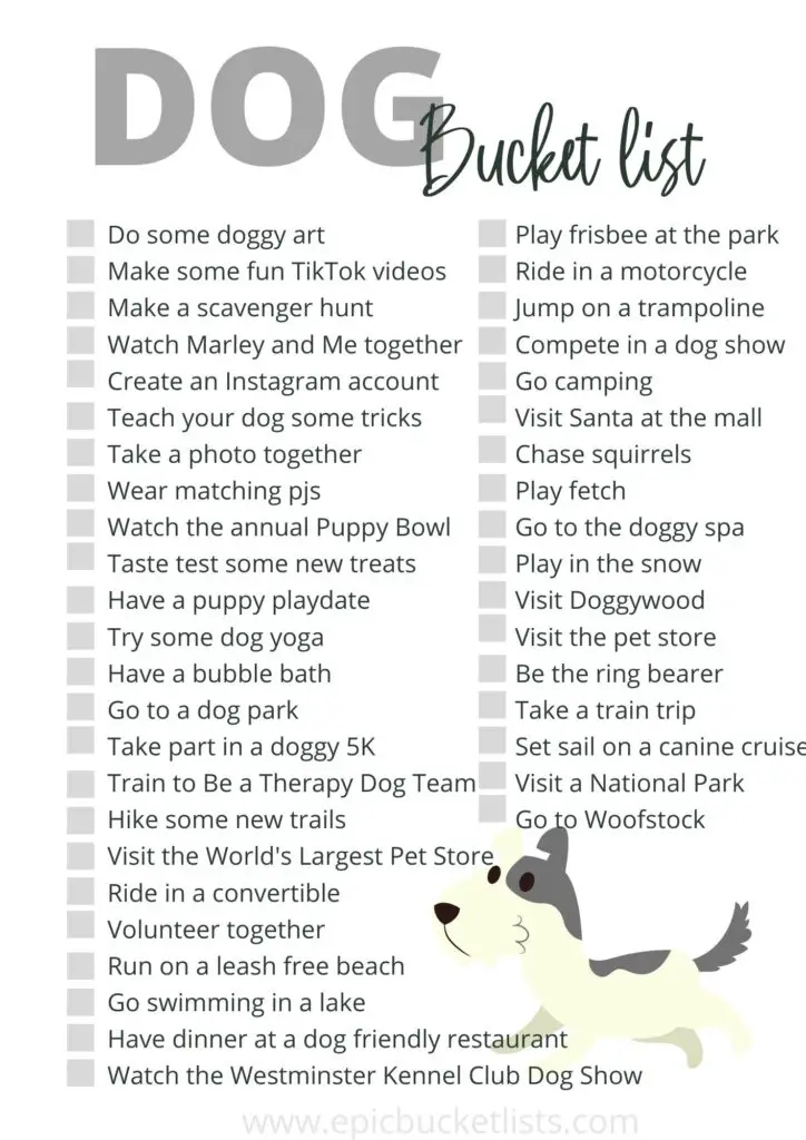 Free printable dog bucket list