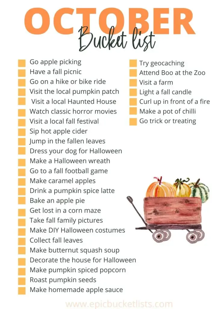 Free printable October bucket list