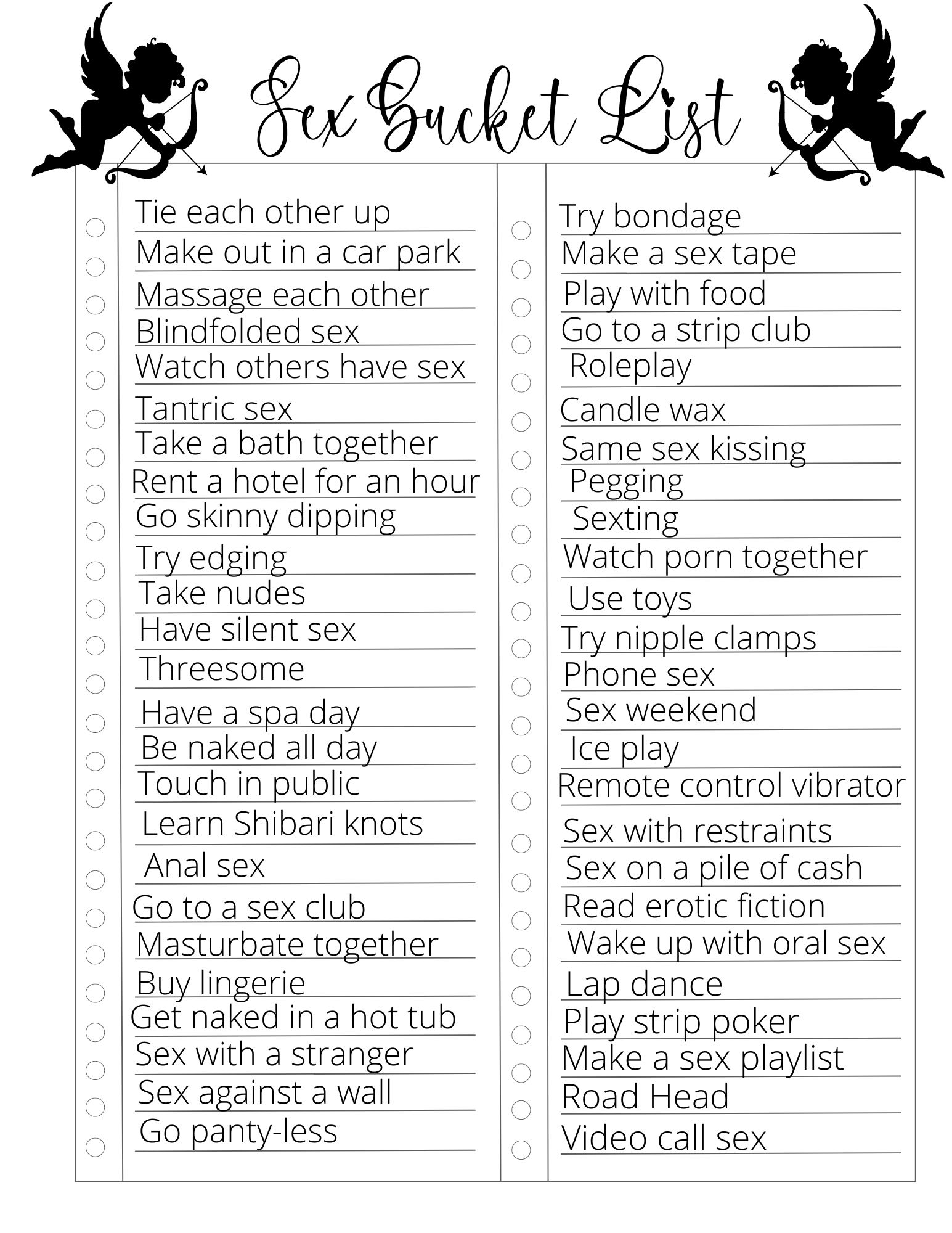 Sex Bucket List 100 Fun Things To Do With Your Partner 7290