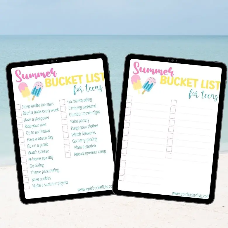 summer bucket list for teens free printable