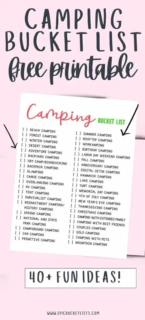 free printable camping bucket list