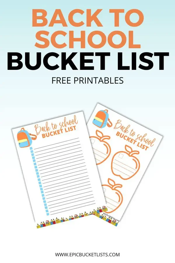 Back to school bucket list free printable