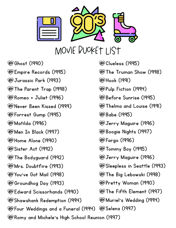 1990s movie bucket list