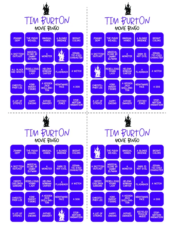 Tim Burton movie bingo