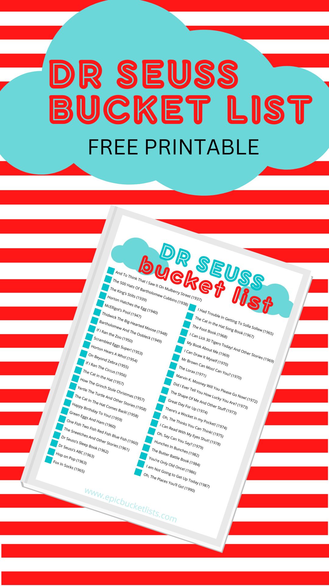 Dr Seuss Bucket List (Free Printable List Of Dr Seuss Books)